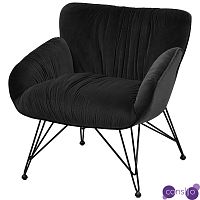 Чёрное кресло велюр на металлических ножках Kwame Black Armchair