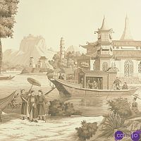 Обои ручная роспись Procession Chinoise Sepia on scenic paper