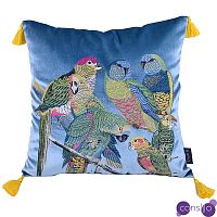 Декоративная подушка с вышивкой Embroidery Parrots Pillow Blue