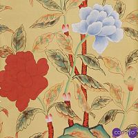 Обои ручная роспись Korean Peony Original colourway on Sienna Earth dyed silk