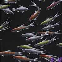 Обои ручная роспись Fishes Koi on Pitch dyed silk