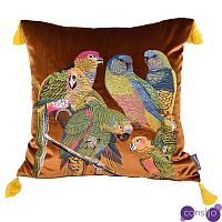 Декоративная подушка с вышивкой Embroidery Parrots Pillow Brown