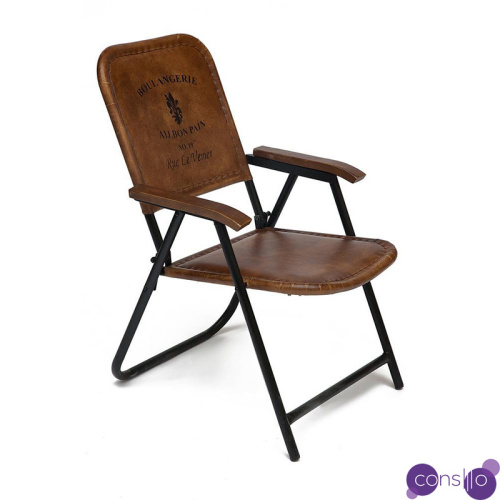 Складной кожаный стул Industrial Folding buffalo leather chair