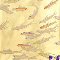 Обои ручная роспись Fishes Koi on Deep Rich Gold gilded paper