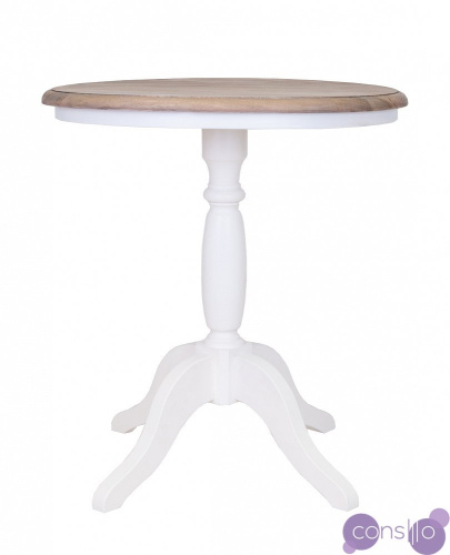 Приставной столик белый с фигурной ножкой и деревянным топом 60 см Valent white