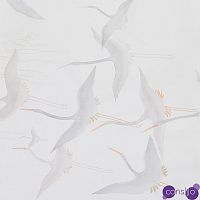Обои ручная роспись Cranes Scroll Original colourway on Natural Mica metallic silk