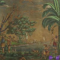 Обои ручная роспись Les Sauvages de la Mer Pacifique Paille on antique scenic Xuan paper