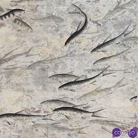 Обои ручная роспись Fishes Original colourway on Tarnished Silver gilded tea paper with pearlescent antiquing