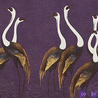Обои ручная роспись Sarus Cranes Original colourway on Edo purple painted Xuan paper