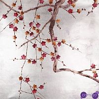 Обои ручная роспись Plum Blossom Original colourway on Tarnished Silver gilded paper with pearlescent antiquing
