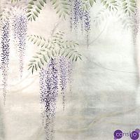 Обои в японском стиле Wisteria Lavender on White Metal gilded paper with pearlescent antiquing