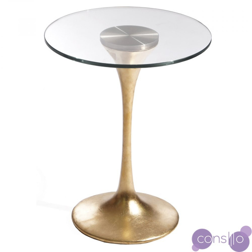 Приставной столик стеклянный с ножкой золото поталь 42 см Apriori T