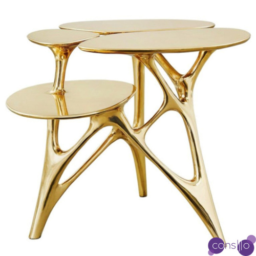 Дизайнерский приставной столик Lotus Small Side Table or End Table Brass by Zhipeng Tan