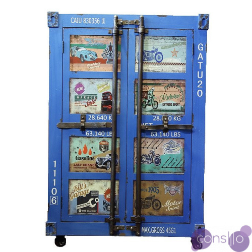 Синяя тумбочка контейнер Blue chest of drawers vintage Sea Container