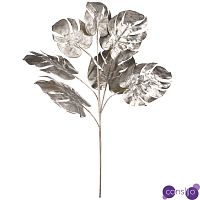Декоративная искусственная ветвь Листья Монстеры серебро