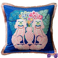 Декоративная подушка Two Pink Dogs on Blue Cushion