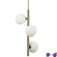 Подвесной светильник с 3-мя сферическими плафонами из матового стекла Pearls Suspension Brass Tube Hanging Lamp