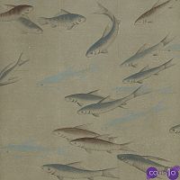 Обои ручная роспись Fishes Special Colourway on Lead Grey India tea paper