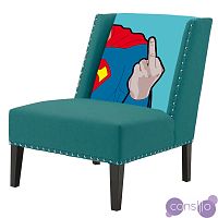 FUN Armchair "Superman fuck off" Turquoise Дизайнерское кресло с цветным принтом