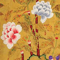 Обои ручная роспись Korean Peony Original colourway on Edo Golden Brown painted silk