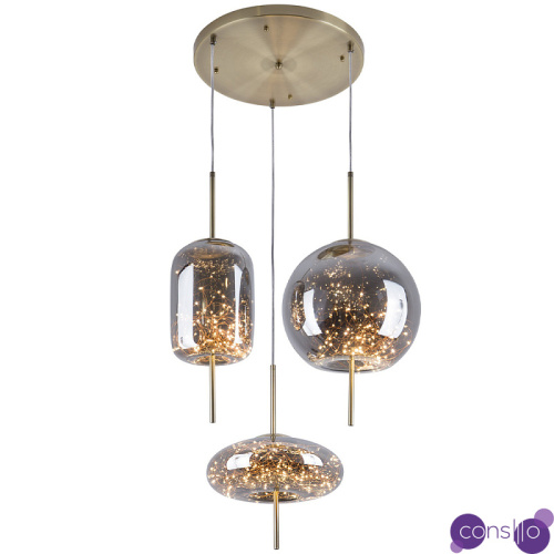 Подвесной светильник с гирляндой внутри 3-х стеклянных плафонов Garland Glass Trio Hanging Lamp