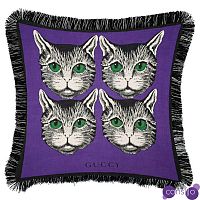 Декоративная подушка с вышивкой Cтиль Gucci Four Cats Violet