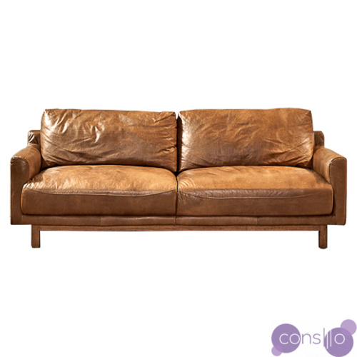 Диван Caramel Leather & Wood Triple Sofa