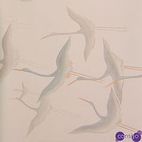 Обои ручная роспись Cranes Scroll Original colourway on Rose Shadow metallic silk
