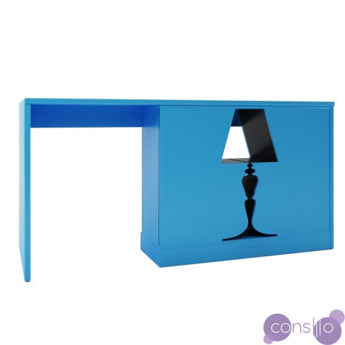 Письменный стол голубой с черным декором Лампа от Odingeniy