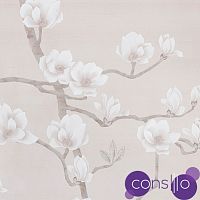 Обои ручная роспись Magnolia Canopy Original colourway on Rose Water metallic slub silk