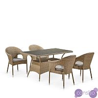 Мебель из ротанга, стол обеденный и кресла с подлокотниками, светло-коричневые, комплект на 4 персо