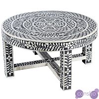 Стол кофейный черно-белый орнамент BONE INLAY ROUND COFFEE TABLE