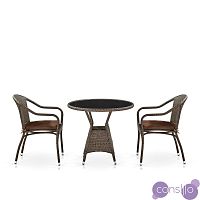 Мебель из ротанга, обеденный стол и кресла с подлокотниками, коричневые, комплект на 2 персоны