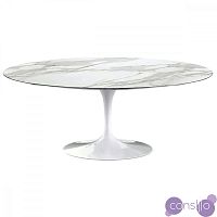 Обеденный стол белый овальный с топом керамогранит Calacatta 180х100 см Apriori T