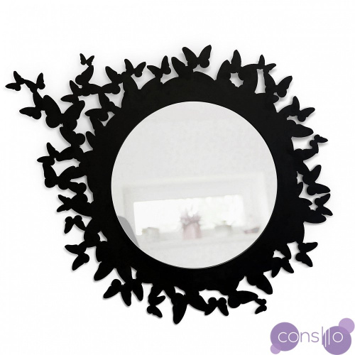Зеркало круглое черное в фигурной раме Butterfly