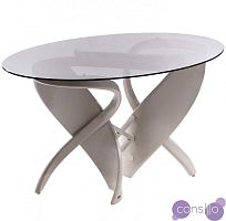 Обеденный стол овальный серый глянцевый с графитовым стеклом 150х95 см Virtuos S