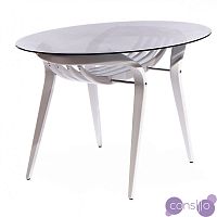 Обеденный стол стеклянный овальный с белыми ножками 120х80 см Apriori