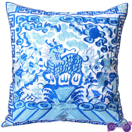 Декоративная подушка с вышивкой Chinese Unicorn Blue