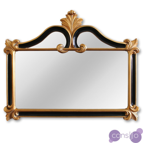 Зеркало настенное прямоугольное с резьбой черное с золотом Франческо
