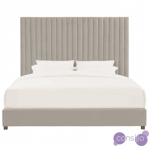 Кровать двуспальная 180х200 см светло-серый велюр Mora