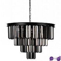 Круглая Люстра RH 1920s Odeon Black iron Four Layers Серое Стекло диаметр 60 см