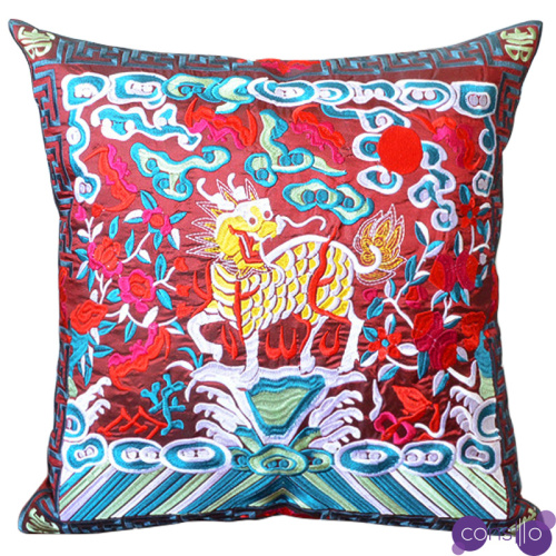 Декоративная подушка с вышивкой Chinese Unicorn Red