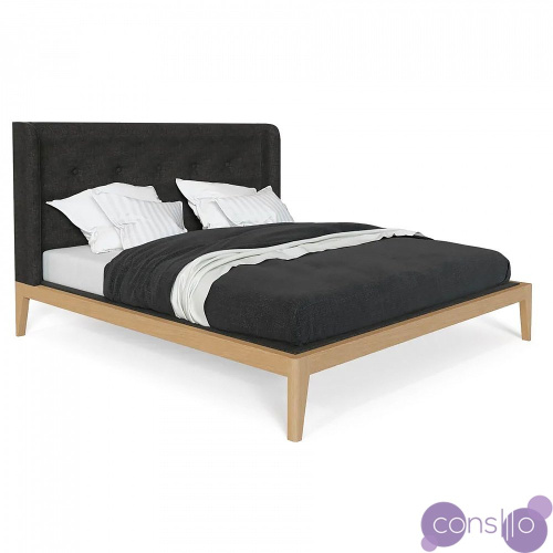 Кровать двуспальная с мягким изголовьем 160x200 темно-серая Fly soft new