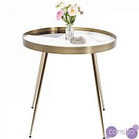 Приставной столик круглый дизайнерский белый со стеклянной вставкой 50 см Hipster