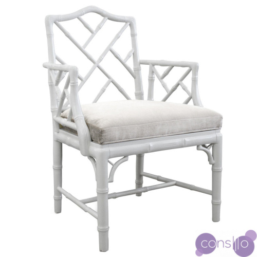 White Chippendale Arm Chair