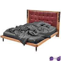 Кровать деревянная с изголовьем из натуральной кожи Kearns Bed