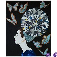 Картина Audrey with Diamond Headdress, Butterflies, and Black Background