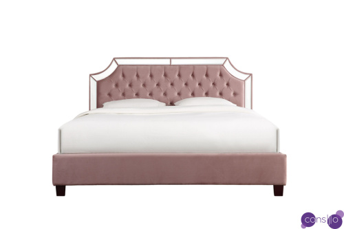 Кровать двуспальная с зеркальными вставками розово-пепельная Кровать двуспальная с зеркальными вставками розово-пепельная