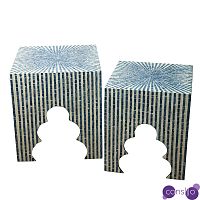 Комплект Приставных Cтолов Bone Inlay Blue из раковин устриц
