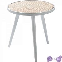 Приставной столик белый круглый с деревянной столешницей Tea Time